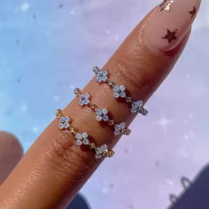 Hot Sale Korean Blue Zirkonia 18 Karat vergoldet verstellbare Blumen ringe - Product Image 2