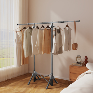 Appendiabiti in Metallo Semplice e Rinforzato per Interni/Esterni, Stendibiancheria a Palo Singolo <span class=keywords><strong>da</strong></span> Pavimento a <span class=keywords><strong>Soffitto</strong></span> per Balcone e Dormitorio - Product Image 3