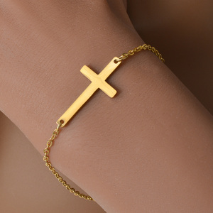 Stainless Steel Unisex <b>Couple</b> <b>Bracelet</b> with Cross Pendant Trendy Custom Kit for Anniversary Occasion - Product Image 3
