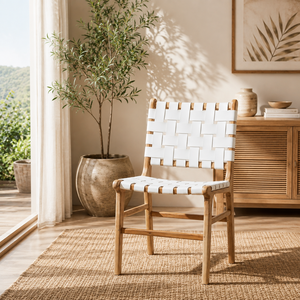 Scandinavian <b>Wood</b> <b>Garden</b> <b>Chair</b> With White Woven Seat And Back Tapered Legs Outdoor Furniture Durable - Product Image 1