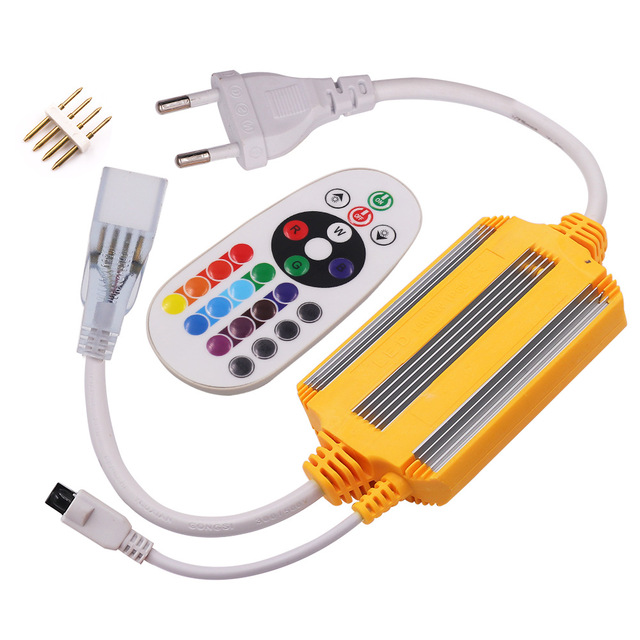 Waterproof RGB LED Controller with 24 Keys Remote Control, US Plug for AC 110V RGB LED Rope Lights