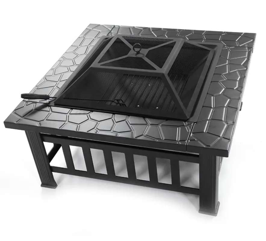 32 inches Garden use Square Steel Wood Burning Fire Pit Table fire pits tabletop
