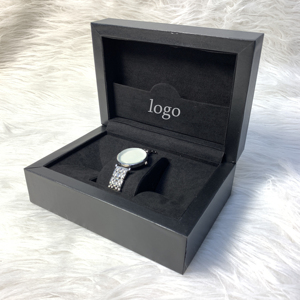 Elegant <b>Black</b> Matte Lacquer Wood Square Protective Watch Display Storage <b>Box</b> Modern Brand Design Packaging <b>Box</b> for Luxury Watch - Product Image 2