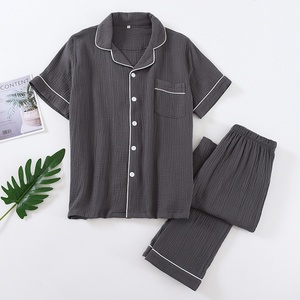 Tuta da <span class=keywords><strong>uomo</strong></span> Casual per la casa <span class=keywords><strong>pigiama</strong></span> a <span class=keywords><strong>maniche</strong></span> <span class=keywords><strong>corte</strong></span> 100% cotone traspirante crêpe stile semplice - Product Image 1