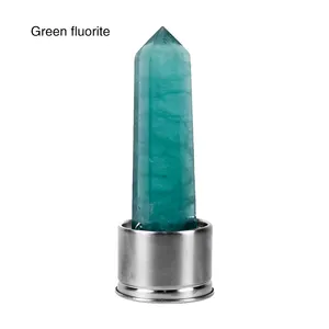 Wholesale Bamboo Cover Crystal Point Wand Water Bottle Healing Glass Quartz Crystal Cup