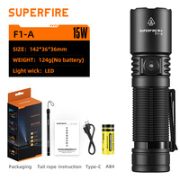 Lampe torche tactique LED rechargeable SUPERFIRE à haute luminosité, étanche IP44, en alliage d'aluminium noir, pour le camping, 930 lumens, 220 m