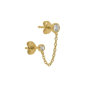 Cadena borla dorada/cristal de rodio simple bohemio pendiente para dama niñas dos oreja agujero Piercing pendientes de aro