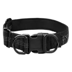 Reflective Nylon Dog Collar With Double D-ring And Soft Neoprene Padded