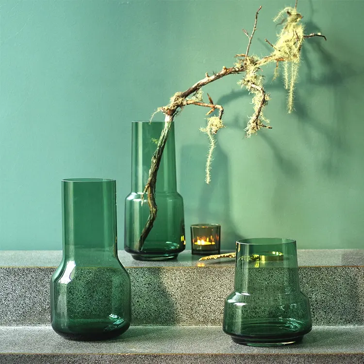 Bixuan Vases Green Handblown Glass Flower Arrangement Simple Modern Optic Unique Vase Table Decoration Centerpieces Accent Vases