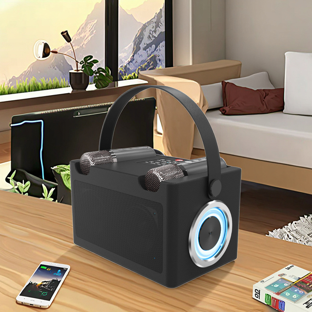 Wireless Karaoke Speaker With Dual MIC HiFi Sound Outdoor Bluetooth Speaker With RGB
