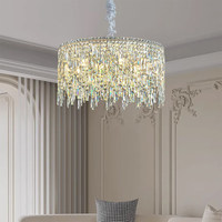 Lustre en cristal de style italien luxueux avec pampilles et éclairage LED pour salon, salle à manger, chambre à coucher - Haut de gamme