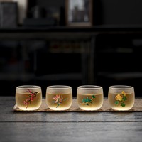 Tasse à thé en verre givré faite à la main, 90 ml, style chinois, tasse à thé Kung Fu, motif de dessin animé peint à la main, vaisselle de boisson en gros