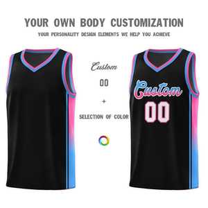 Maillot de basket-ball personnalisé, uniforme sportif tendance, dégradé bleu-rose, noir - Product Image 3