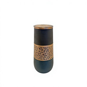 Luxury Engraved Pure Copper Water Bottle DualTone Matte Coated Drinkware Hand-Embossed Floral Pattern Copper Flask with Flat Lid - Product Image 1