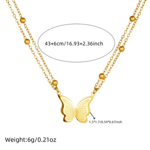 Stainless Steel Butterfly Double Layer Beaded Necklace And <b>Bracelet</b> <b>Set</b> For Women Gift Fashion Jewelry - Product Image 5