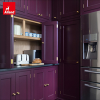 Allandgroup Ensemble de cuisine moderne personnalisé 2026 en bois laqué violet foncé avec îlot de salle à manger intégré