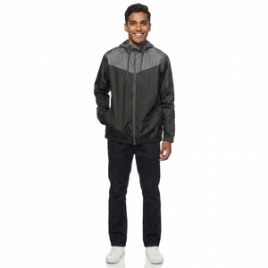 OEM ODM Wholesale Autumn Canvas Stand Collar Front Logo Windproof Hooded Men's Outdoor Running Windbreaker <b>Jacket</b> - Product Image 1