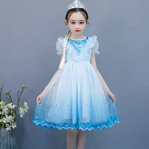 2021 new design party wear gown glitter fabric Elsa Anna snow kids princess fancy dresses for little girl