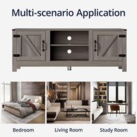 Support de télévision moderne de ferme pour centre de divertissement TV de 55/60 pouces avec étagère réglable Double portes de grange Salon Chambre à coucher