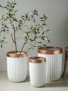 Juego de diseño moderno de 3 <span class=keywords><strong>macetas</strong></span> redondas <span class=keywords><strong>grandes</strong></span> de cerámica para jardinería con orificio de drenaje - Product Image 6