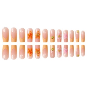 24Pcs Độc Đáo 3D Gợn Charms Ngọt Ngào Mát Mẻ Pháp Orange Gradient Hoa Vuông Móng Tay Giả Nghệ Thuật Cơ Khí Báo Chí Cho Ngón Tay - Product Image 5