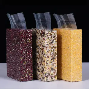 Food Grade Transparent Vacuum Pouch With Side Gusset Back Seal Custom Logo Heat Seal Handle Rice Brick Bag Recyclable