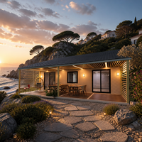 Maison Modulaire Préfabriquée Personnalisée avec Cabine de Jardin, Terrasse Extérieure, Écran d'Intimité à Persiennes et Grande Fenêtre pour Studio de Jardin