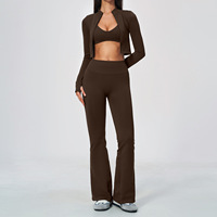 Ensemble de yoga 5 pièces Bnice 5112 pour femme – Leggings sans couture taille haute, pantalon évasé, veste zippée – Tenue de sport et fitness avec logo