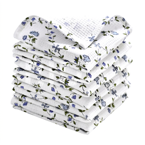 Chiffon de cuisine en coton gaufré bleu bébé Ridhi, fait main, imprimé à la main avec un motif floral, séchage rapide, absorbant, doux, écologique, réutilisable - Product Image 1