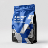 Imprimé personnalisé finition brillante colorée impression complète 500G 1KG 2KG pochette à fond plat avec fermeture éclair refermable pour la poudre d'albumen