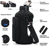 Bouteilles d'eau en plastique de 2,2 L avec étui, bouteille d'eau sport en PETG de 74 oz facile à nettoyer, bouteilles d'eau d'un demi-gallon avec marqueur de temps
