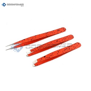 Ensemble de 3 pinces à épiler à pointe inclinée, droite et pointue pour les poils incarnés, les éclats de verre (Orange Noir) Odontomed Extension de cils - Product Image 1