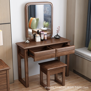 Chinese Style Dressing Table With <b>Mirror</b> Walnut Wood Storage Bedroom Makeup <b>Vanity</b> Solid Wood <b>Small</b> Apartment Furniture - Product Image 5