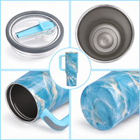 Gobelet isotherme en marbre de 40 oz avec poignée et couvercle à paille rabattable, tasse de voyage sous vide Stanleeyes pour voiture, bureau et extérieur
