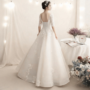French Style Wedding Dress V Neck A Line Milky Color Simple Elegant Bridal Gown For Petite Women - Product Image 2