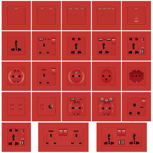 Prise murale standard FIKO EU/UK 16A, interrupteur 2 voies 1 gang, prise électrique universelle 5 broches USB Type-C personnalisable en PC rouge - Product Image 1
