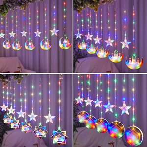 라마단 이드 무바라크 LED 성 달 별 커튼 스트링 라이트 8가지 모드 3.5M 태양광/USB/AAA 배터리 실내/실외 창문 벽 장식 - Product Image 5
