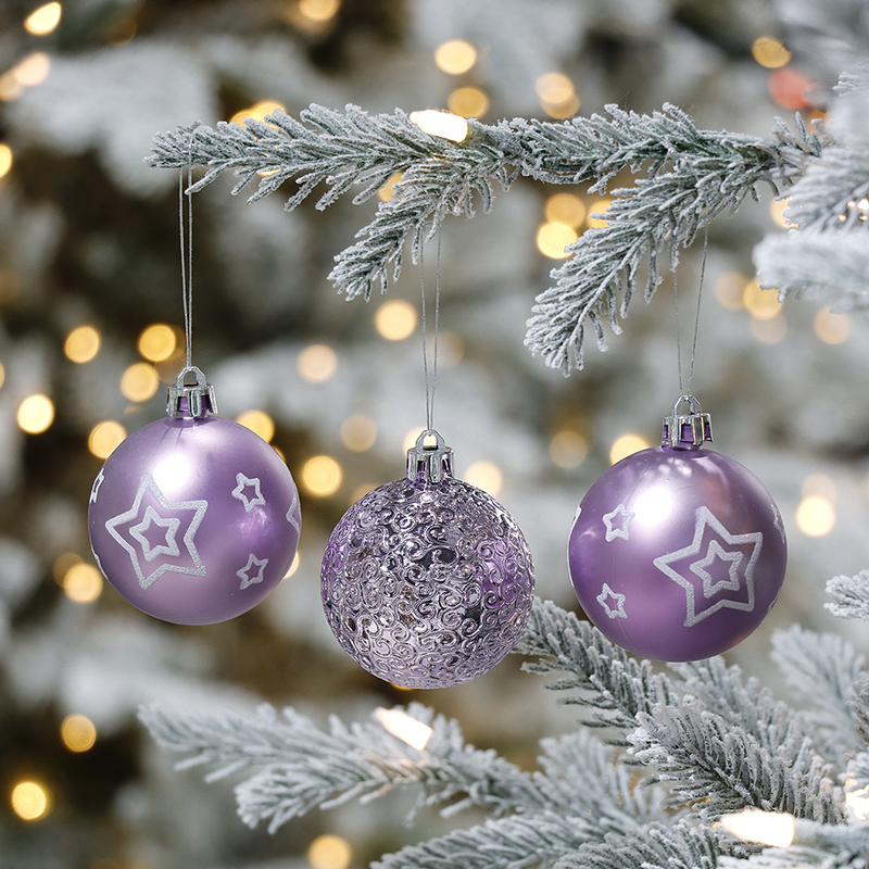Lavender Purple Christmas Ball Ornaments 6Pcs