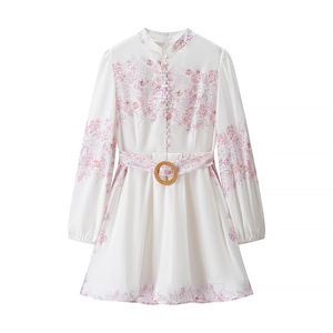 Vestido de Mujer Estilo Retro de Primavera con Cinturón, Cintura Ajustada y Estampado - Product Image 1