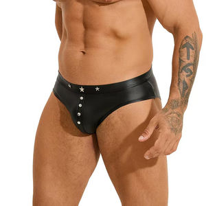 Tanga para hombre, calzoncillos negros con remaches de piel sintética, calzoncillos triangulares Punk, bragas para hombre, lencería <span class=keywords><strong>Gay</strong></span> - Product Image 2