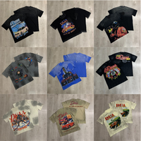 Kaos T-shirt lengan pendek kasual serbaguna katun murni berkualitas tinggi berhiaskan rhinestones, gaya streetwear Amerika lintas batas