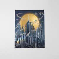 Impressions d'art personnalisées en feuille d'or/d'argent, papier holographique numérique, affiche futuriste cyberpunk moderne, estampage à chaud, décoration intérieure