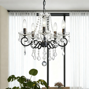 Lámpara de araña de cristal negra con fuente de luz LED E26 de forma redonda para sala de estar, dormitorio, cocina. - Product Image 1