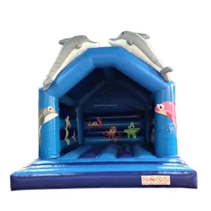 Cheap Sales Kids Lovely Dolphin Inflatable Castle Bouncy Inflatable Bounce House With Dolphins Modelings For Activity