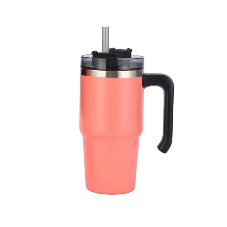 20 Oz Rvs Auto Reizen Mok Met Handvat Spill Proof Twist Op Flip Deksel Vacuüm Geïsoleerde Thermos Tumbler