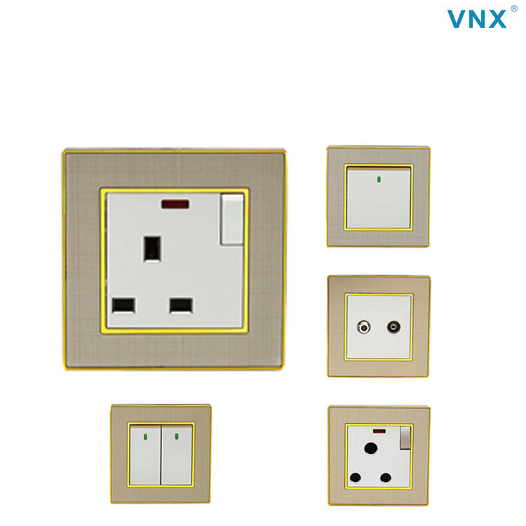 VNX Factory Hot Selling UK Standard 13A Stainless Steel Wire Drawing Wall Socket for Home