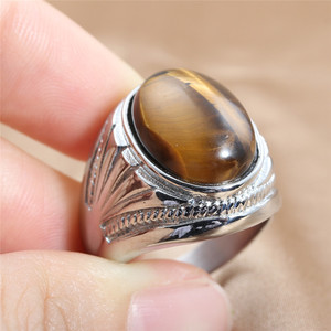 Bague pour homme style européen et américain, œil de tigre, argent et or, rétro, punk, géométrique, sertissage clos, bijou cadeau 24051 - Product Image 4