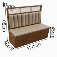 Collection de meubles en bois sur mesure pour restaurants et hôtels : banquette de rangement, ensemble table et chaises, canapé, banc