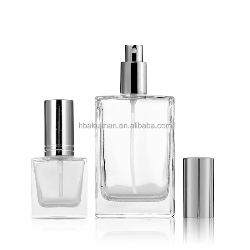 Bouteilles de parfum carrées transparentes personnalisées à prix d'usine 10ml 15ml 30ml 50ml 100ml en verre avec bouchon de pulvérisateur à vis bouteilles de parfum