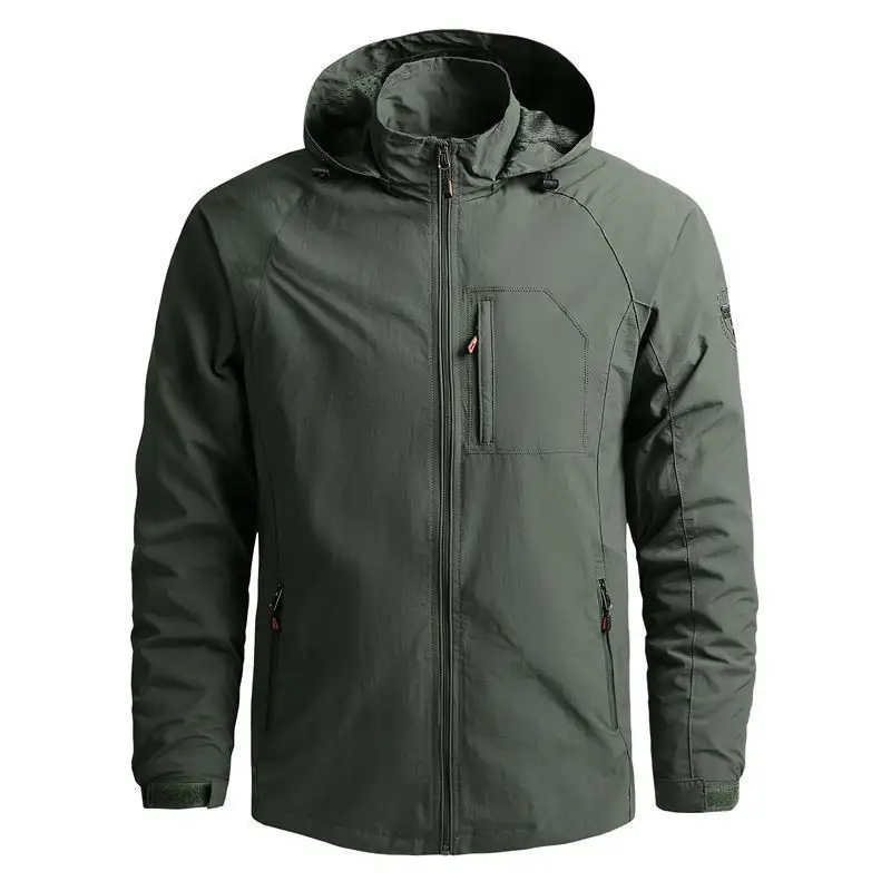 Wholesale Custom Logo Mens Outdoor Stand Hooded Jackets For Men Waterproof Windbreaker With Side Zipper Casual Sports Jacket